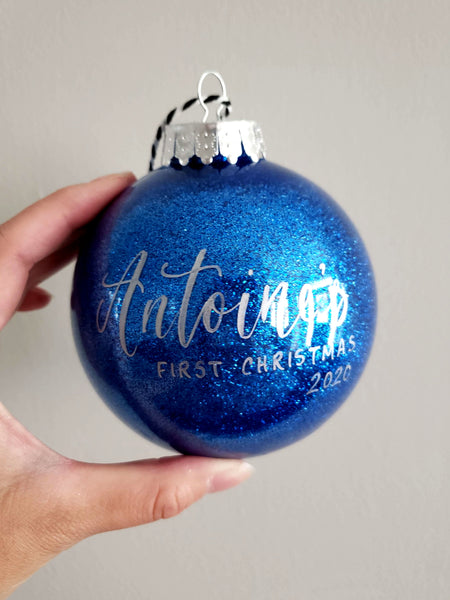 Blue Glitter Baby's First Christams Ornament