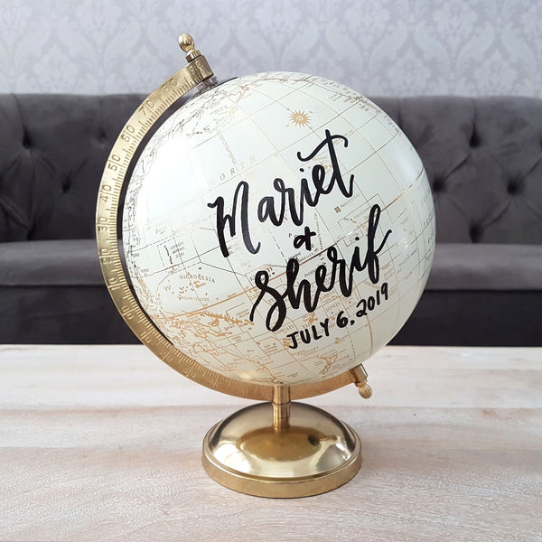 Personalized Gold Globe for wedding guest book