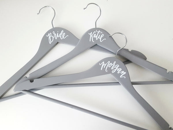 Grey personalized bridesmaid hangers