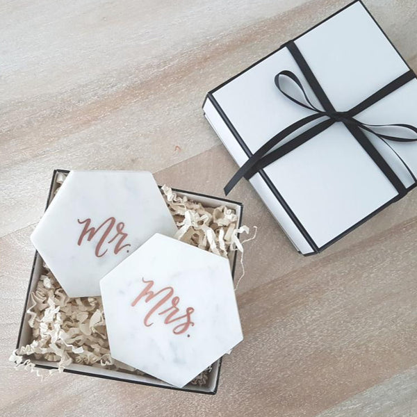 Mr. and Mrs. Marble coasters