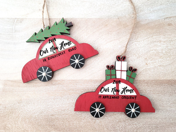 Car Wood Ornament - Red