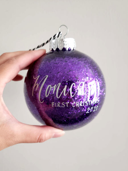 Purple Glitter Baby's First Christmas Ornament