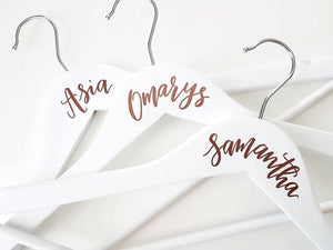 white bridesmaid hangers