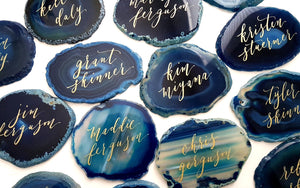 blue agate slice place cards