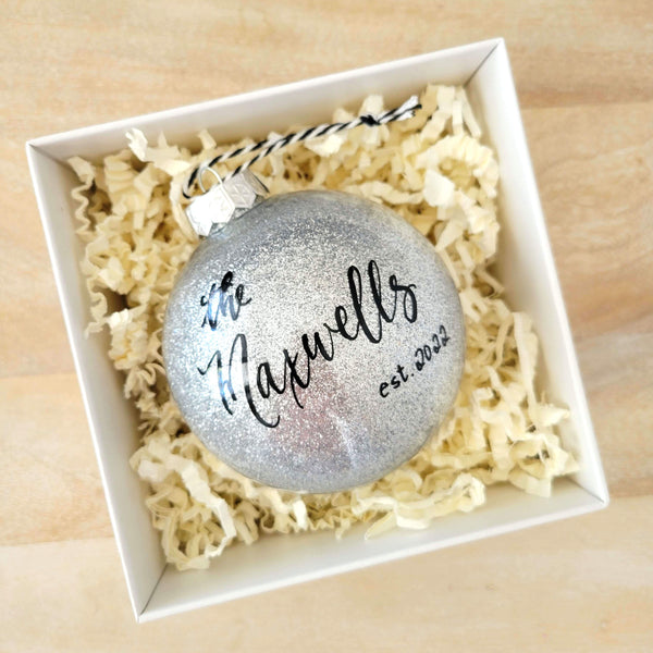 Silver Glitter Ornament Personalized