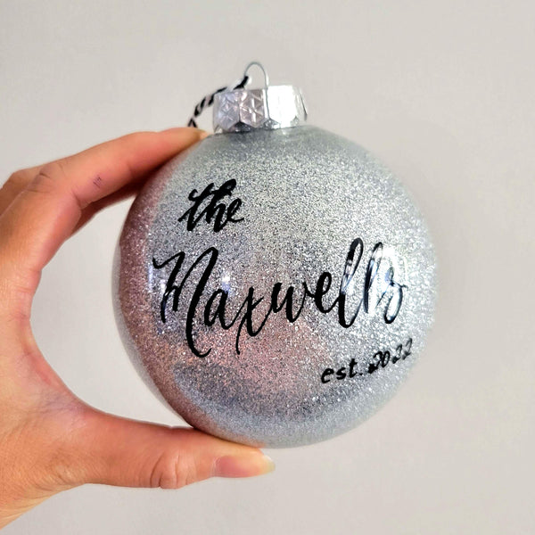 Silver Glitter Ornament Personalized