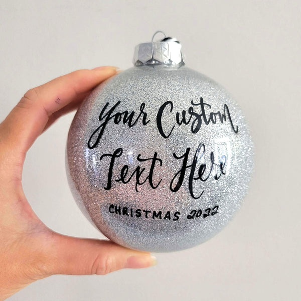 Silver Glitter Ornament Personalized