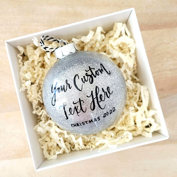 Silver Glitter Ornament Personalized