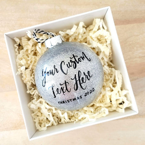 Silver Glitter Ornament Personalized