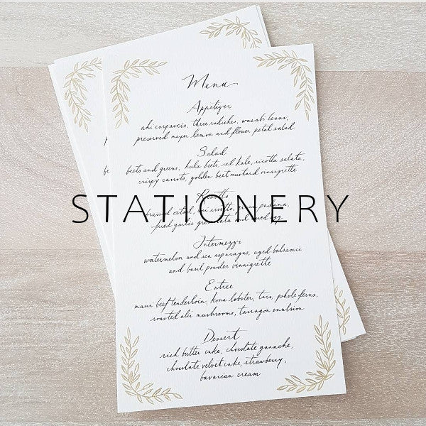 Wedding menu stationery in calligraphy