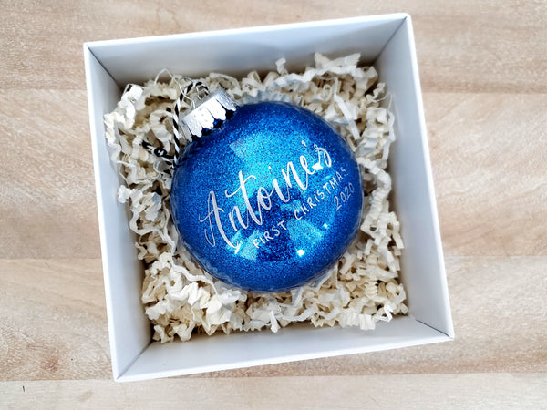 Blue Glitter Baby's First Christmas Ornament