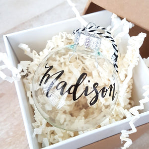 Clear Glass Name Ornament
