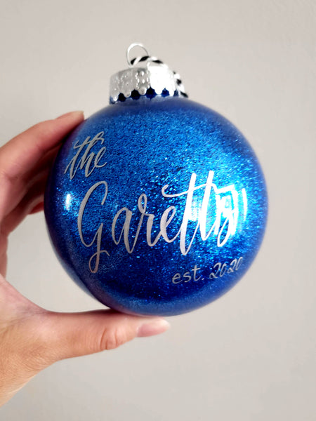 Blue Glitter Personalized Christmas Ornament