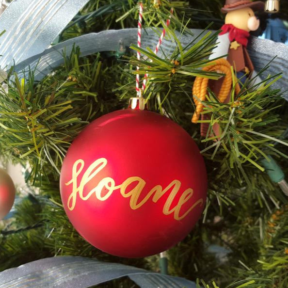 red personalized christmas bauble